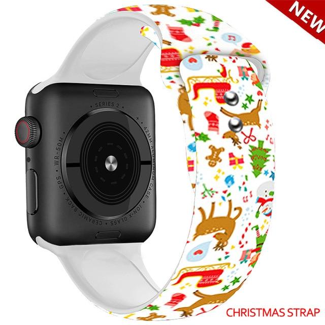 Watchbands Christmas strap 4 / 38mm and 40mm Christmas Silicone Strap For Apple Watch band 44mm 40mm 42mm 38mm correa Printing women bracelet apple Watch iwatch 6 5 3 4 se|Watchbands|