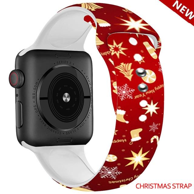 Watchbands Christmas strap 5 / 38mm and 40mm Christmas Silicone Strap For Apple Watch band 44mm 40mm 42mm 38mm correa Printing women bracelet apple Watch iwatch 6 5 3 4 se|Watchbands|