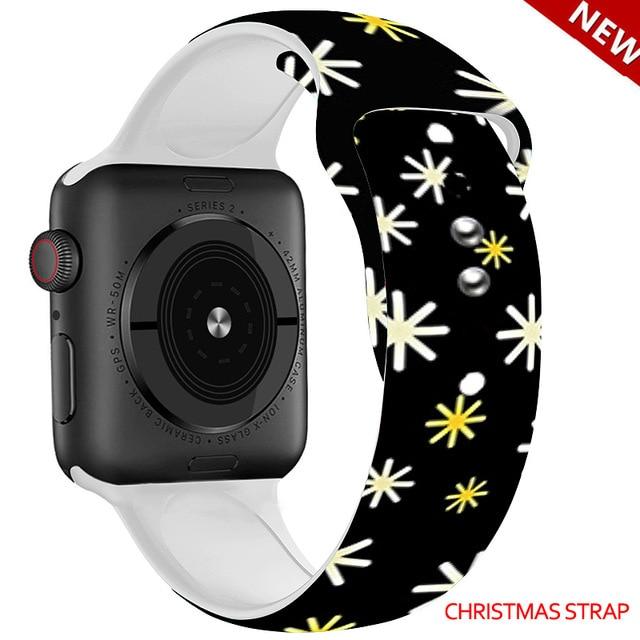 Watchbands Christmas strap 6 / 38mm and 40mm Christmas Silicone Strap For Apple Watch band 44mm 40mm 42mm 38mm correa Printing women bracelet apple Watch iwatch 6 5 3 4 se|Watchbands|