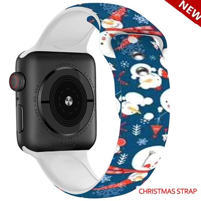 Watchbands Christmas strap 7 / 38mm and 40mm Christmas Silicone Strap For Apple Watch band 44mm 40mm 42mm 38mm correa Printing women bracelet apple Watch iwatch 6 5 3 4 se|Watchbands|