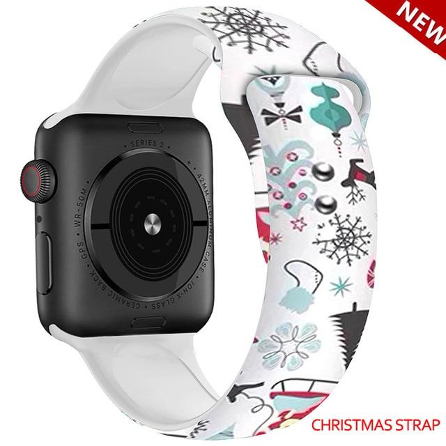 Watchbands Christmas strap 8 / 38mm and 40mm Christmas Silicone Strap For Apple Watch band 44mm 40mm 42mm 38mm correa Printing women bracelet apple Watch iwatch 6 5 3 4 se|Watchbands|