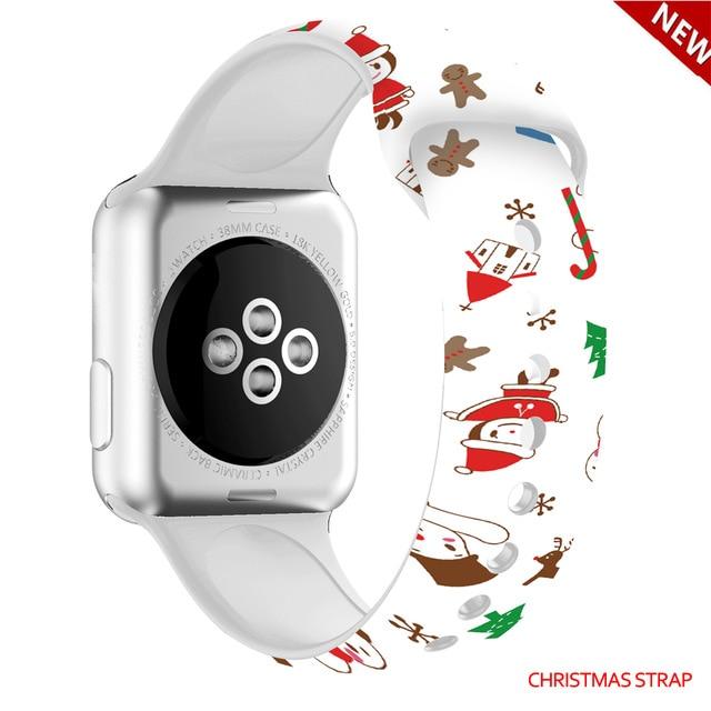 Watchbands Christmas strap 9 / 38mm and 40mm Christmas Silicone Strap For Apple Watch band 44mm 40mm 42mm 38mm correa Printing women bracelet apple Watch iwatch 6 5 3 4 se|Watchbands|