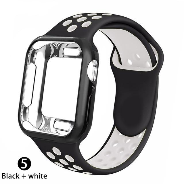 Watchbands Black white / 38MM S M Case+strap for apple watch 5 band 44mm 40mm 42mm 38mm sports silicone bracelet wristband for iwatch series 5 4 3 2 1 Accessories|Watchbands|