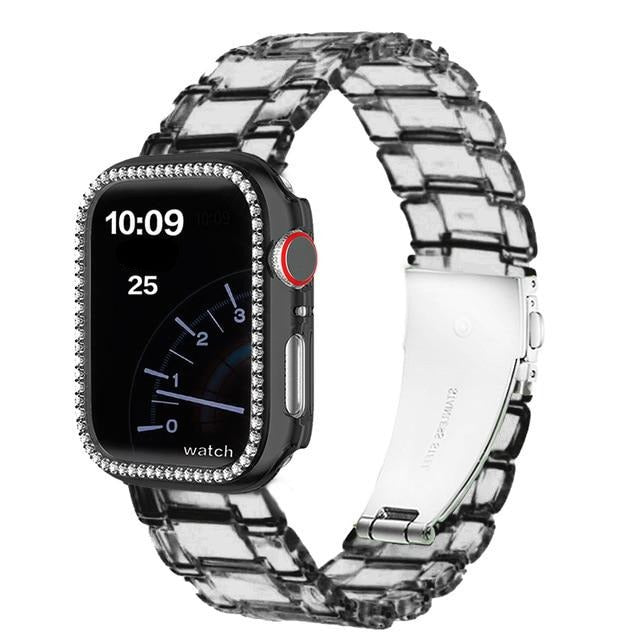 Watchbands transparent black / 38mm Diamond Case+Resin Watch strap For Apple watch 42mm 38mm Women Transparent Bracelet For Apple Watch 6 5 4 SE 40MM 44MM Correa|Watchbands|