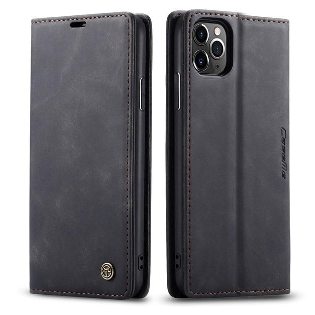 Wallet Cases for iPhone 11Pro Max / BLACK Leather Case for iPhone 12 11 Pro X XR XS Max,CaseMe Retro Purse Luxury Magneti Card Holder Wallet Cover For iPhone 8 7 6 Plus 5|Wallet Cases|