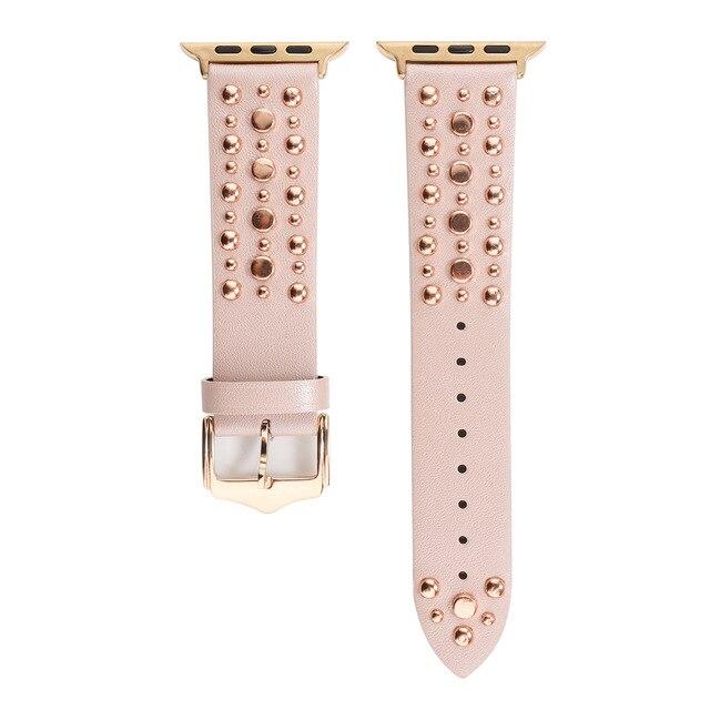 Home pink buckle RG / 38mm / 40mm Rivets Band for Apple Watch 44/42mm Sport Loop Strap Correa Iwatch Series 5/4/3/2/1 38mm 40mm Bracelet Apple Watch Leather Belt