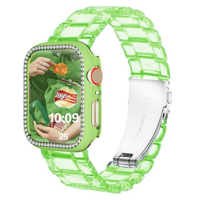 Watchbands Transparent green / 38mm Diamond Case Resin Strap For Apple Watch Band Series 6 5 4 Women Transparent Bracelet iWatch 38mm 40mm 42mm 44mm Correa Wristband |Watchbands|
