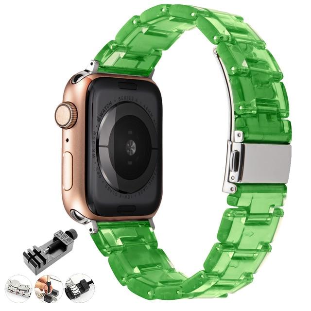 Watchbands transparent green / 42mm or 44mm Resin Watch strap for apple watch 5 4 band 42mm 38mm correa transparent steel for iwatch series 5 4 3/2/1 watchband 44mm 40mm|Watchbands