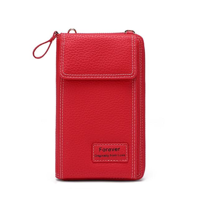 Top-Handle Bags red style 2 New Women Purses Solid Color Leather Shoulder Strap Bag Mobile Phone Big Card Holders Wallet Handbag Pockets for Girls|Top-Handle Bags|