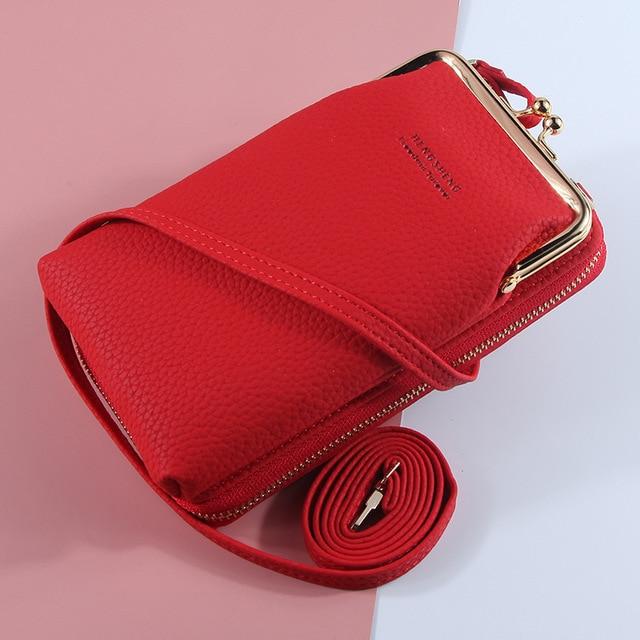 Top-Handle Bags red style 4 New Women Purses Solid Color Leather Shoulder Strap Bag Mobile Phone Big Card Holders Wallet Handbag Pockets for Girls|Top-Handle Bags|