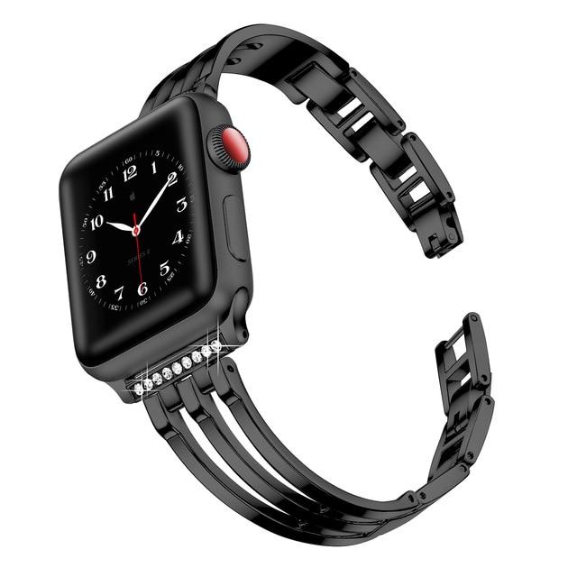 Watchbands Black / For 38MM and 40MM Strap for Apple Watch Band 6 5 SE 4 3 42 44 38mm 40mm Luxury Diamond Stainless Steel Bracelet Metal for Iwatch Series Watchband|Watchbands|
