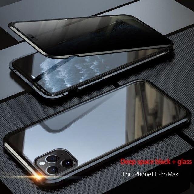 Fitted Cases For iPhone 7 8 / Black Anti Peeping Magnetic Case for iPhone 12 11 pro X XR XS MAX Clear Tempered Glass Metal Bumper Full Body Protection Privacy Cover|Fitted Cases|