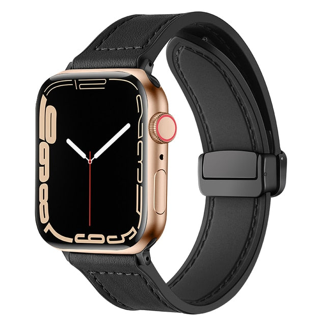 Black Leather Apple Watch Band 40mm 41mm 44mm 45mm 49mm Ultra