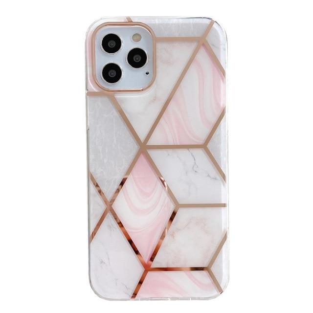 Fitted Cases Black / for iPhone 7 for iPhone 11 12 X XR XS Pro Max Case Stylish Shiny Rose Gold Marble Design Clear Bumper Glossy TPU Soft Rubber Silicone Cover|Fitted Cases|