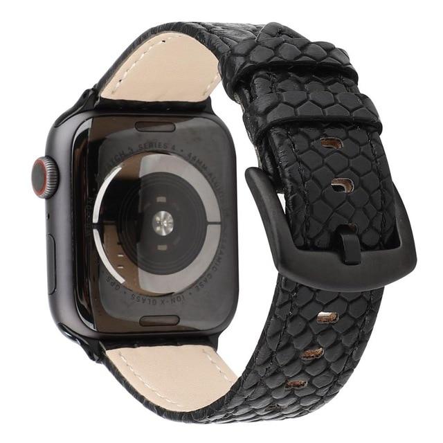 Watchbands Black / 38mm 40mm Snake pattern watch band for apple watch 5 44 mm 40MM Leather Bracelet Band Snake Skin Sports Watch Strap Men Wrist Band 38 42mm|Watchbands|