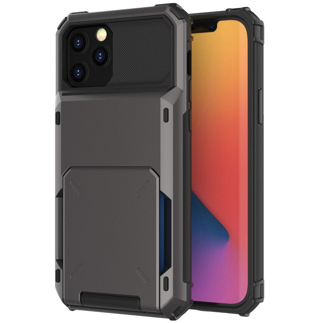 Business Armor Slide Wallet Card Slots Holder Cover for iPhone 12 Mini 12 11 Pro Max 7 8 Plus X XS Max SE 2020 Case Phone Cases|Phone Case & Covers|