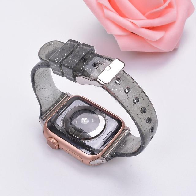 Watchbands Black / for 42mm 44mm Glitter Silicone Watchband for Apple Watch 5 42mm 44mm 38mm 40mm Slim Transparent Bracelet Band Strap correa for iwatch 5 4 3 2|Watchbands|