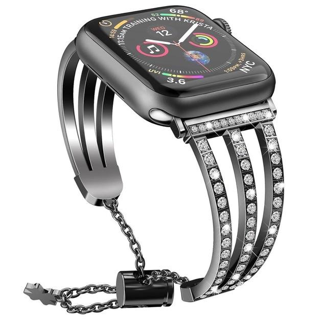 Watchbands Black / 42mm or 44mm women diamond watch band strap for apple watch 6 5 4 40mm 44mm watchband for iwatch 6 4 3 2 38mm 42mm bracelet wristband|Watchbands|