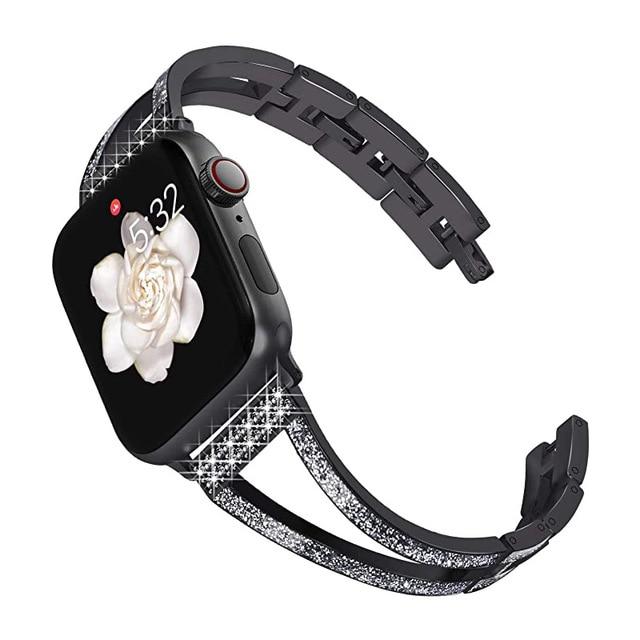 Watchbands Black / For 38 or 40mm Watch Bracelet for Apple Watch 6 5 4 SE 42mm 38mm Luxury Metal Daimond Women Elegent Wristband for IWatch Serise 6 3 2 40mm 44mm|Watchbands|
