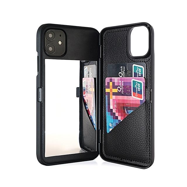 Flip Cases for iphone 6 6S / Black W7ETBEN Card Slot Wallet Make Up Mirror Back Cover Flip Case for iPhone 12 Mini 12 SE2 XS Max XR X 6 6S 7 8 Plus 11 12 Pro Max|Flip Cases|