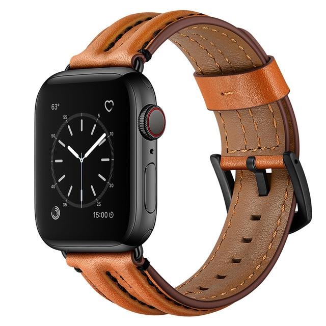 Watchbands Brown / 38 or 40mm Double Keel Cowhide Leather Band Loop Strap for Apple Watch 5 4 3 2 1 38 40 42 44mm,for Iwatch 5 Bracelet|Watchbands|