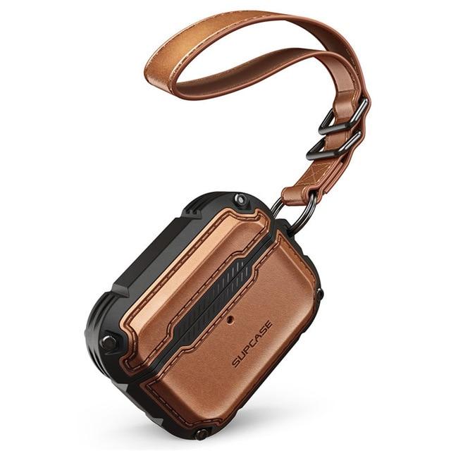 Earphone Accessories brown Earphone Cover Case with Flexible Faux Leather Design For Airpods, Full-Body Rugged Protective Cover with Hand-Strap For Apple Airpods Pro - US Fast Shipping