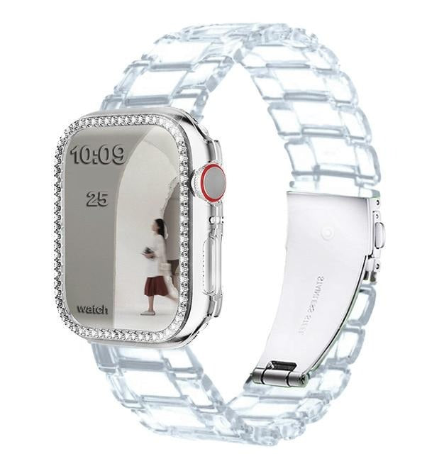 Watchbands transparent white / 38mm Diamond Case+Resin Watch strap For Apple watch 42mm 38mm Women Transparent Bracelet For Apple Watch 6 5 4 SE 40MM 44MM Correa|Watchbands|