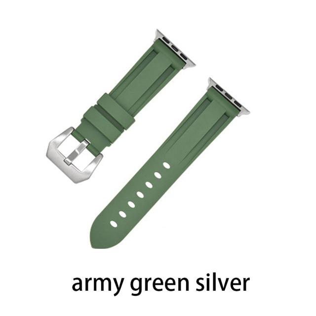 Watchbands army green silver / 38MM or 40MM Camouflage Silicone Strap for Apple Watch 5 4 Band 44 Mm 40mm Sport Watchband Bracelet For IWatch Band 38mm 42mm Series 5 4 3 2|Watchbands|