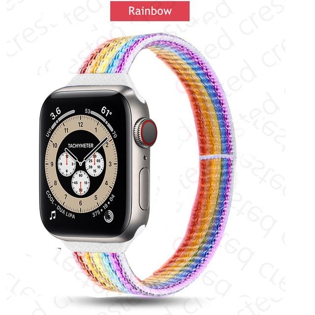 Watchbands 10 Rainbow / 38mm-40mm Slim Strap for Apple watch band 44mm 40mm 42mm 38mm smartwatch wristband Nylon Sport Loop bracelet iWatch series 5 3 4 se 6 band|Watchbands|