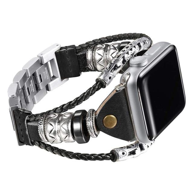 Watchbands C-Black / 38mm Leather loop Band For Apple Watch Series 6 5 4 3 SE Bracelet Handmade Natural Genuine Leather strap For iWatch 38mm 42mm 40/44mm|Watchbands|