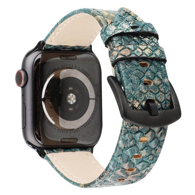 Watchbands Green / 38mm 40mm Snake pattern watch band for apple watch 5 44 mm 40MM Leather Bracelet Band Snake Skin Sports Watch Strap Men Wrist Band 38 42mm|Watchbands|