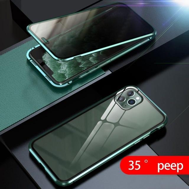 Fitted Cases For iPhone 7 8 / Green Anti Peeping Magnetic Case for iPhone 12 11 pro X XR XS MAX Clear Tempered Glass Metal Bumper Full Body Protection Privacy Cover|Fitted Cases|