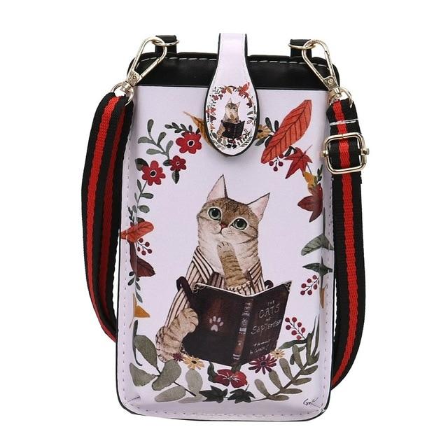 Shoulder Bags Cat Reading Cell Phone Bag Case Mini Cross body Shoulder Bag Girls Women Coin Bag Cute Cartoon Print Wallet Bag Women's Wallets Purse|Shoulder Bags|