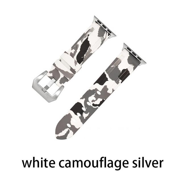 Watchbands Camouf white silver / 38MM or 40MM Camouflage Silicone Strap for Apple Watch 5 4 Band 44 Mm 40mm Sport Watchband Bracelet For IWatch Band 38mm 42mm Series 5 4 3 2|Watchbands|