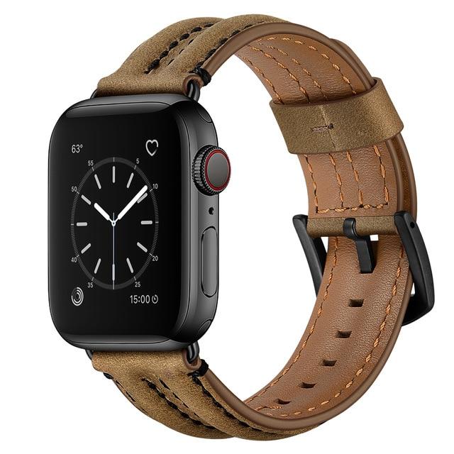Watchbands Khaki / 38 or 40mm Double Keel Cowhide Leather Band Loop Strap for Apple Watch 5 4 3 2 1 38 40 42 44mm,for Iwatch 5 Bracelet|Watchbands|