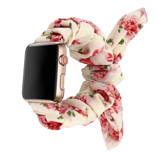 Watchbands red flower / 38mm /40mm Black red print Victorian Rose ribbon knot band, apple watch band elastic scrunchies straps 38 40 42 44 mm series 5 4 3