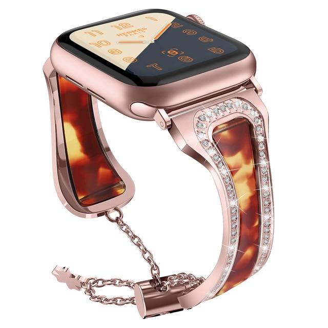 Watchbands tortoiseshell-pink / 38mm Diamond watch strap for apple watch 38 42 40 44mm iWatch 6 SE 5 4 band women Stainless Steel strap apple watch Series 3 Bracelet|Watchbands|
