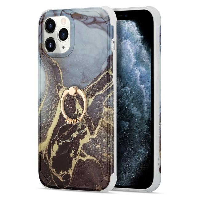 Fitted Cases LD1 / for iPhone X XS Marble Design Ring Holder Stand Case For iPhone 12 6.7" 6.1" 5.4" X XS XR 11 Pro Max Geometric Silicone Soft Shockproof Shell|Fitted Cases