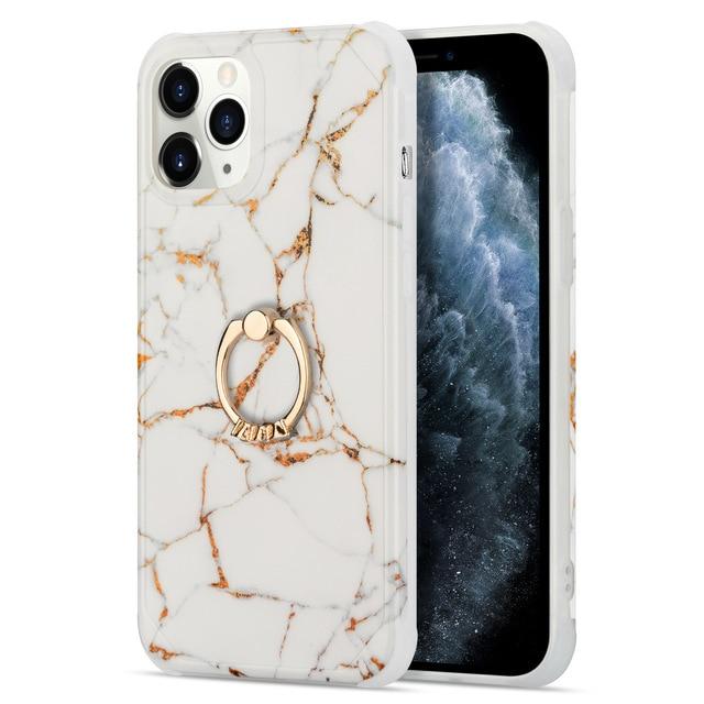 Fitted Cases LD2 / for iPhone X XS Marble Design Ring Holder Stand Case For iPhone 12 6.7" 6.1" 5.4" X XS XR 11 Pro Max Geometric Silicone Soft Shockproof Shell|Fitted Cases