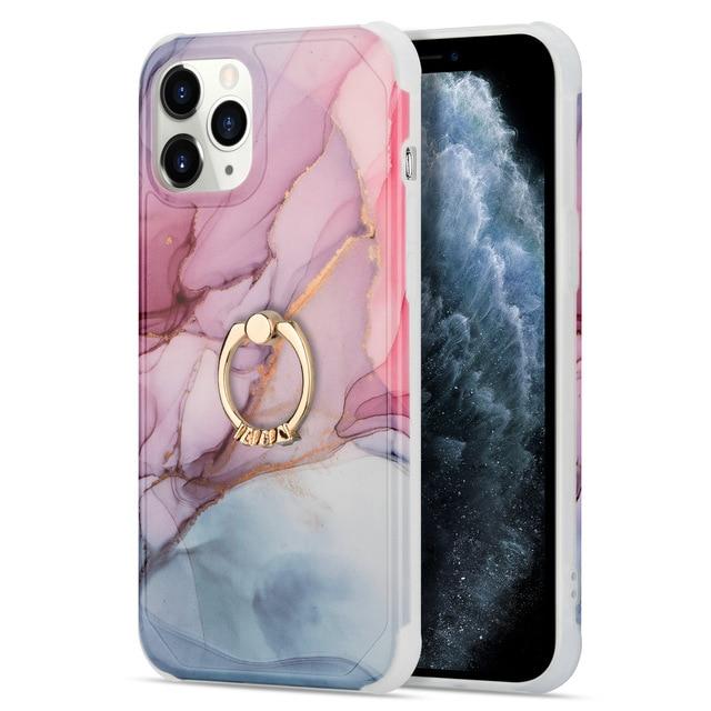 Fitted Cases LD3 / for iPhone X XS Marble Design Ring Holder Stand Case For iPhone 12 6.7" 6.1" 5.4" X XS XR 11 Pro Max Geometric Silicone Soft Shockproof Shell|Fitted Cases