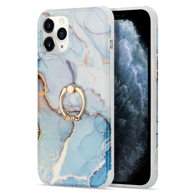 Fitted Cases for iPhone X XS / LD6 Marble Design Ring Holder Stand Case For iPhone 12 6.7" 6.1" 5.4" X XS XR 11 Pro Max Geometric Silicone Soft Shockproof Shell|Fitted Cases