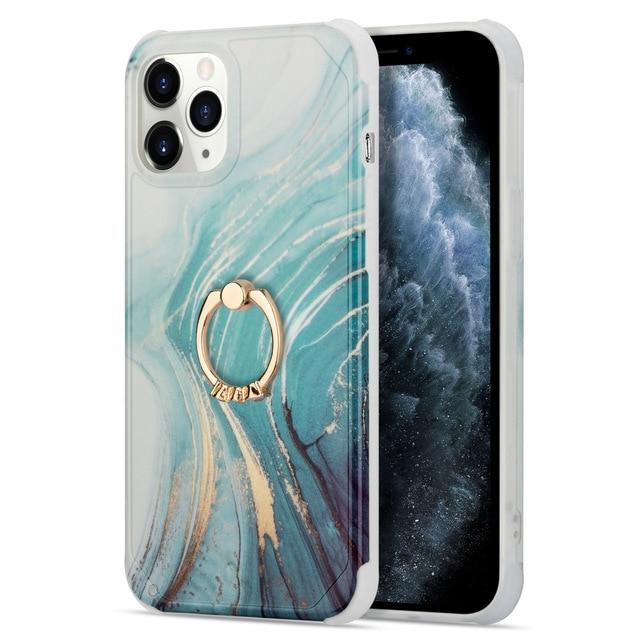 Fitted Cases for iPhone X XS / LD7 Marble Design Ring Holder Stand Case For iPhone 12 6.7" 6.1" 5.4" X XS XR 11 Pro Max Geometric Silicone Soft Shockproof Shell|Fitted Cases
