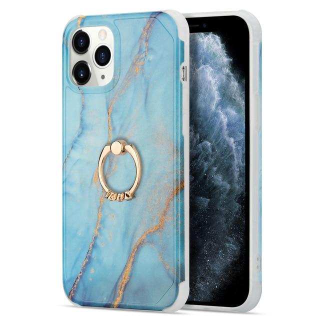Fitted Cases for iPhone X XS / LD8 Marble Design Ring Holder Stand Case For iPhone 12 6.7" 6.1" 5.4" X XS XR 11 Pro Max Geometric Silicone Soft Shockproof Shell|Fitted Cases