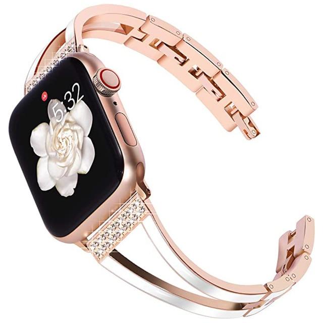 Watchbands RoseG / For 38 or 40mm Watch Bracelet for Apple Watch 6 5 4 SE 42mm 38mm Luxury Metal Daimond Women Elegent Wristband for IWatch Serise 6 3 2 40mm 44mm|Watchbands|