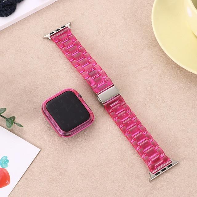 Watchbands Clear-rose red / 38mm Silicone Case+Strap For Apple Watch Band 44mm 40mm 42mm 38mm Transparent Resin Bracelet Band For iWatch SE Series 6 5 4 3 2 1|Watchbands|