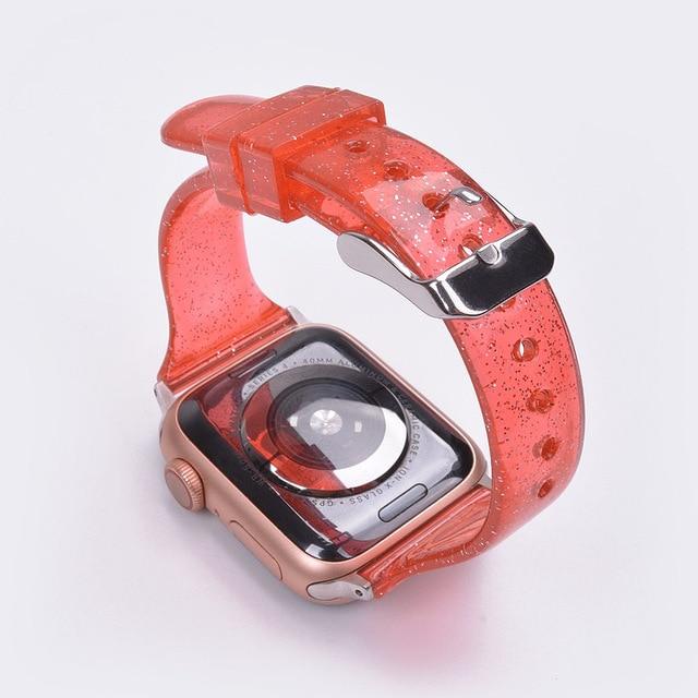 Watchbands RED / for 42mm 44mm Glitter Silicone Watchband for Apple Watch 5 42mm 44mm 38mm 40mm Slim Transparent Bracelet Band Strap correa for iwatch 5 4 3 2|Watchbands|