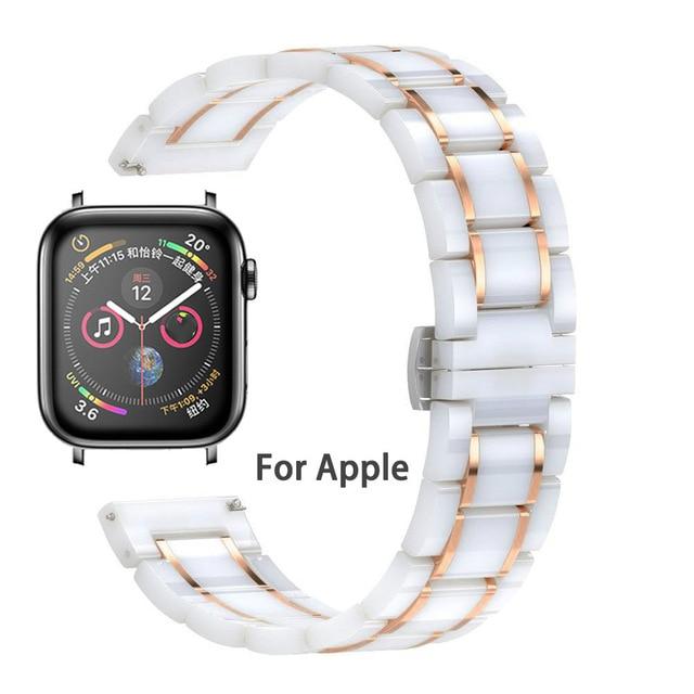 Watchbands White Rose Gold / 38mm or 40mm Luxury Ceramic and Steel Strap For Apple Watch Band Series 6 5 4 Bracelet iWatch 38mm 40mm 42mm 44mm Butterfly Clasp Wristband Watchbands