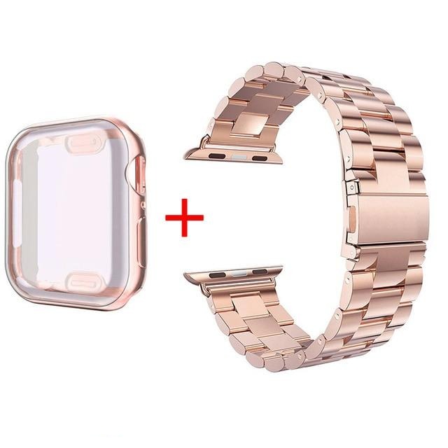 Watchbands Rose gold-Rose gold / 38mm Case+Strap For Apple Watch band 42mm 38mm Correa Stainless Steel Bracelet band For Apple Watch 44mm 40mm SE Series 6 5 4 3 2 1|Watchbands|