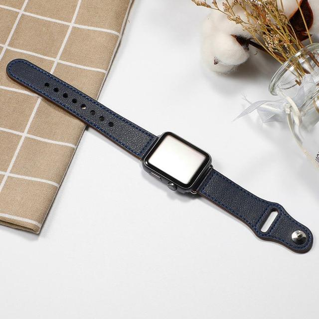 Watchbands 2 Midnight blue / 38mm or 40mm Leather strap For Apple watch band 44mm 40mm iWatch band 42mm 38mm Genuine Leather belt bracelet Apple watch series 5 4 3 2 SE 6|Watchbands|