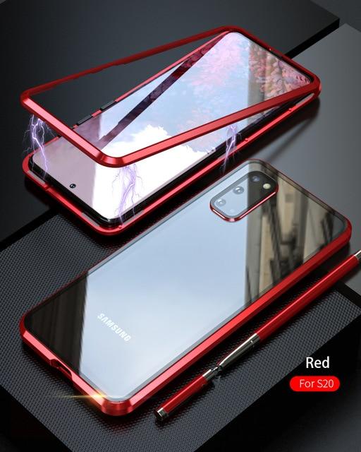 Phone Case & Covers for Samsung S20 / Red Luxury Magnetic Adsorption Back Cover for Samsung Galaxy S20 Ultra S20 Plus Tempered Glass Built in Magnet Metal Bumper Case|Phone Case & Covers|